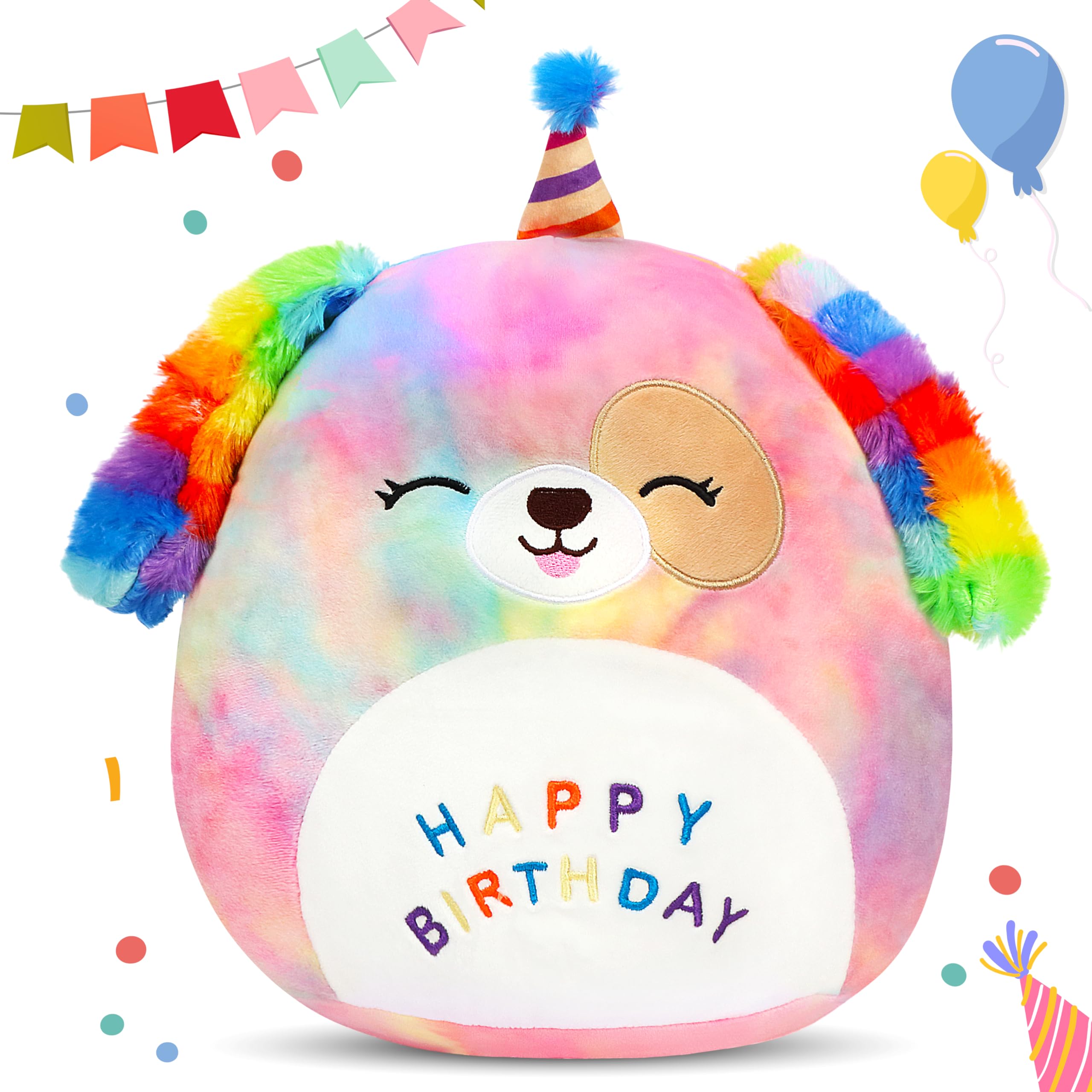Easfan 12 ' ' Original Rainbow Birthday Dog Plush Pillow Soft Puppy Plush Toy Cute Dog Stuffed Animal Birthday Gifts For Kids To