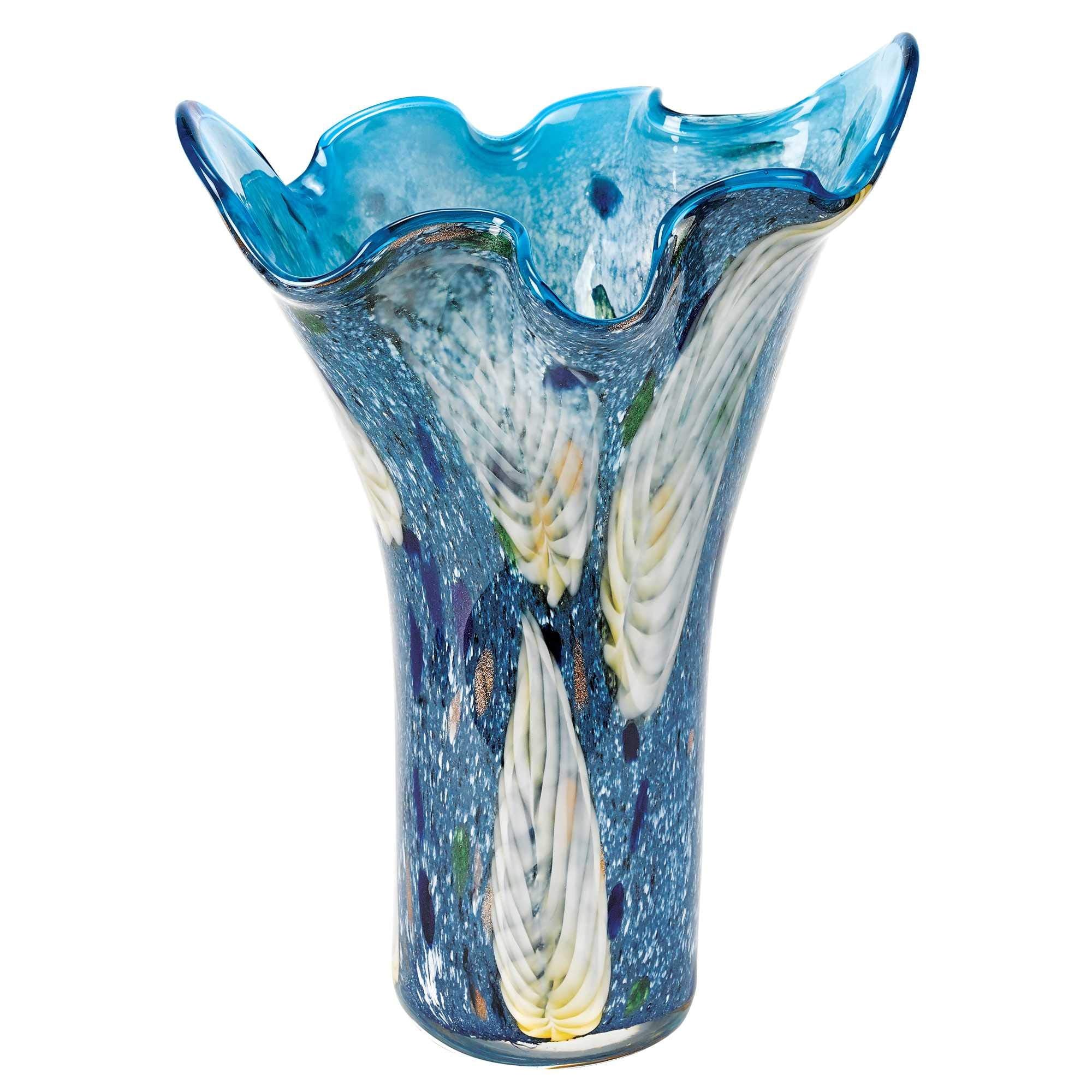 HomeRoots 17 Multicolor Glass Art Blue Napkin Vase