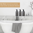 Bottiful Home-16 Oz Grey Shampoo, Conditioner, Wash Shower Soap Dispensers-3 Refillable Empty Pet Plastic Pump Bottle Shower Con