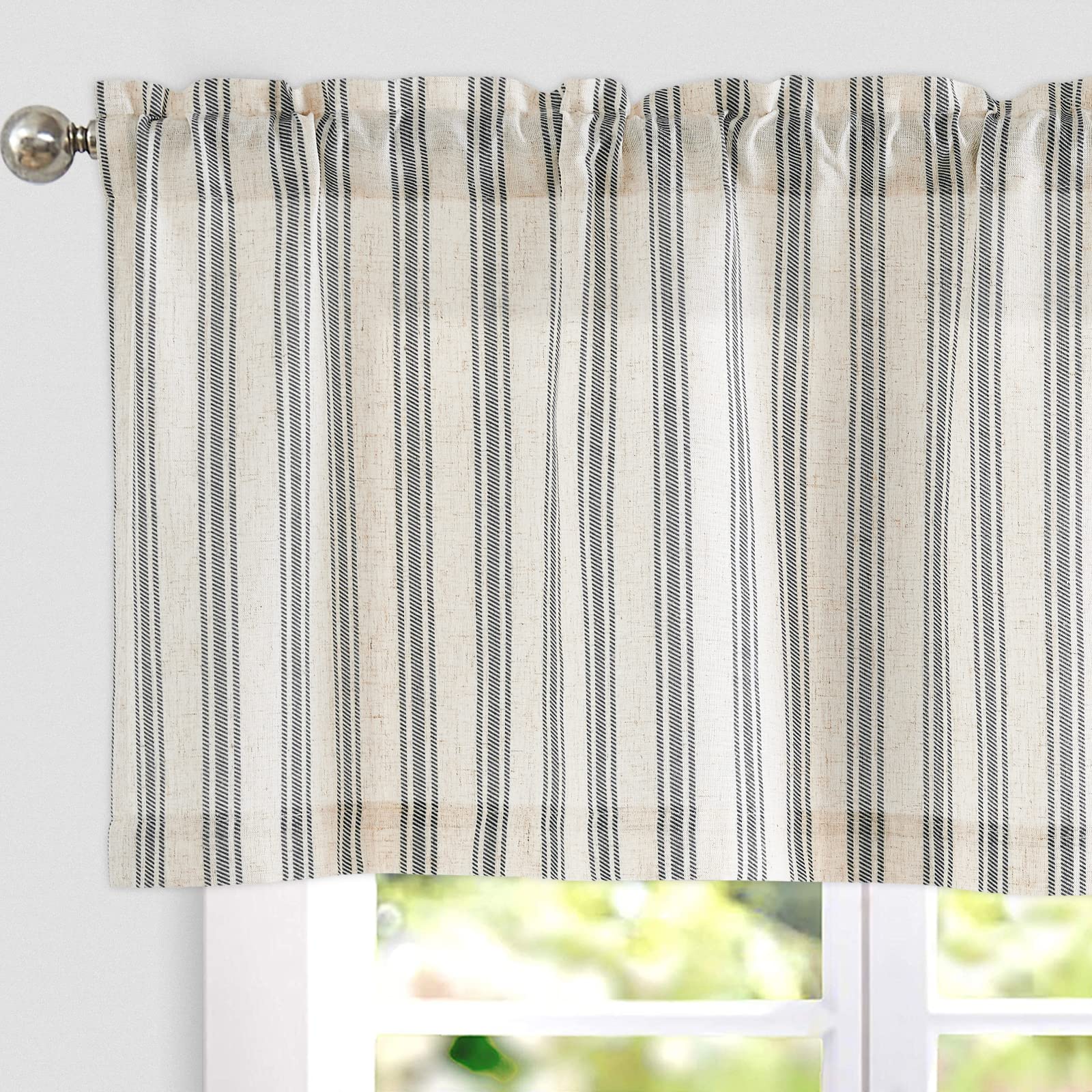 Jinchan Striped Valance Window Treatment Linen Valance For Windows Farmhouse Valance Curtain Light Filtering Valance Flax Valanc