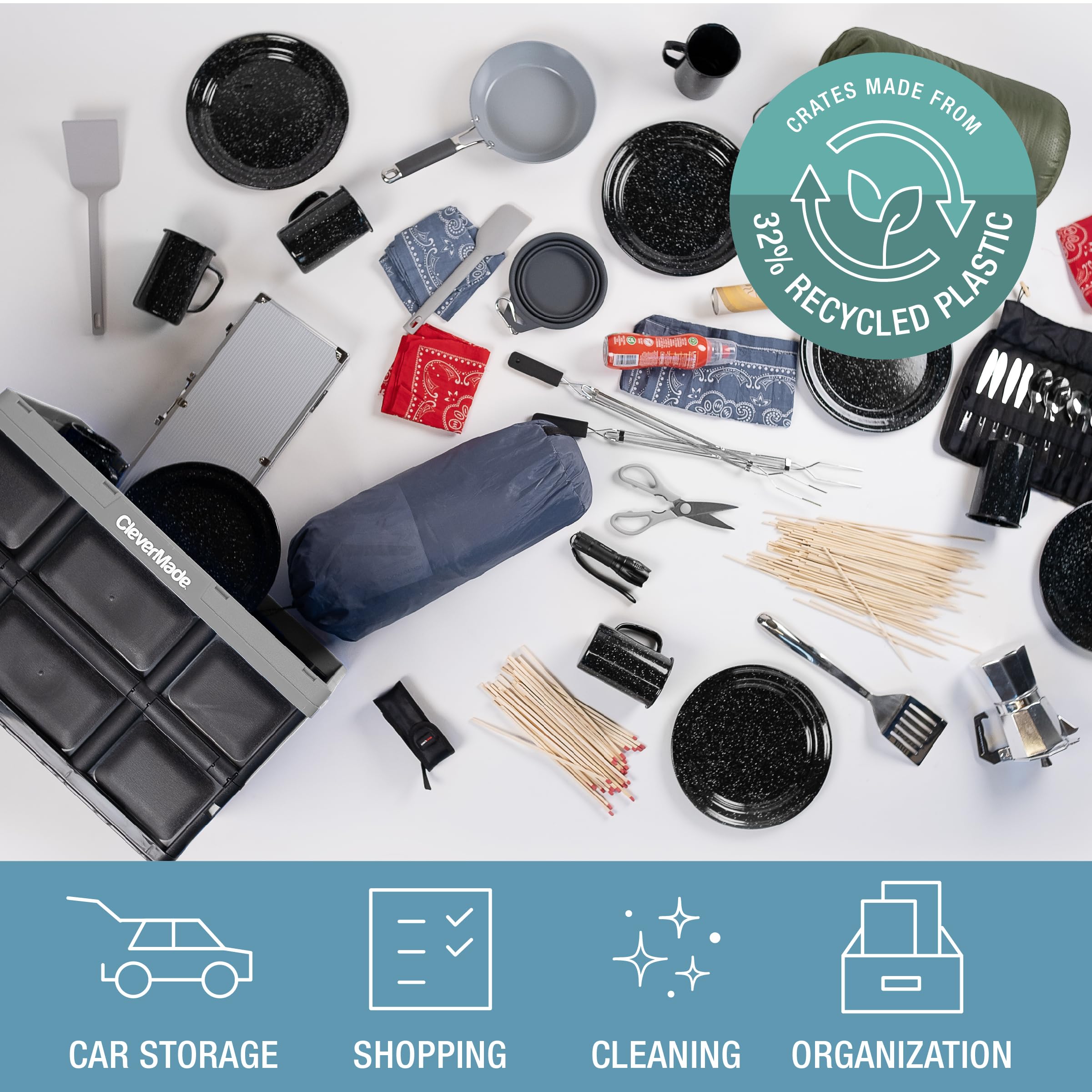 Clevermade Collapsible Storage Bin, Stone, 3Pk - 62L (16 Gal) Stackable Storage Containers, Holds 100Lbs Per Bin - Plastic Stora