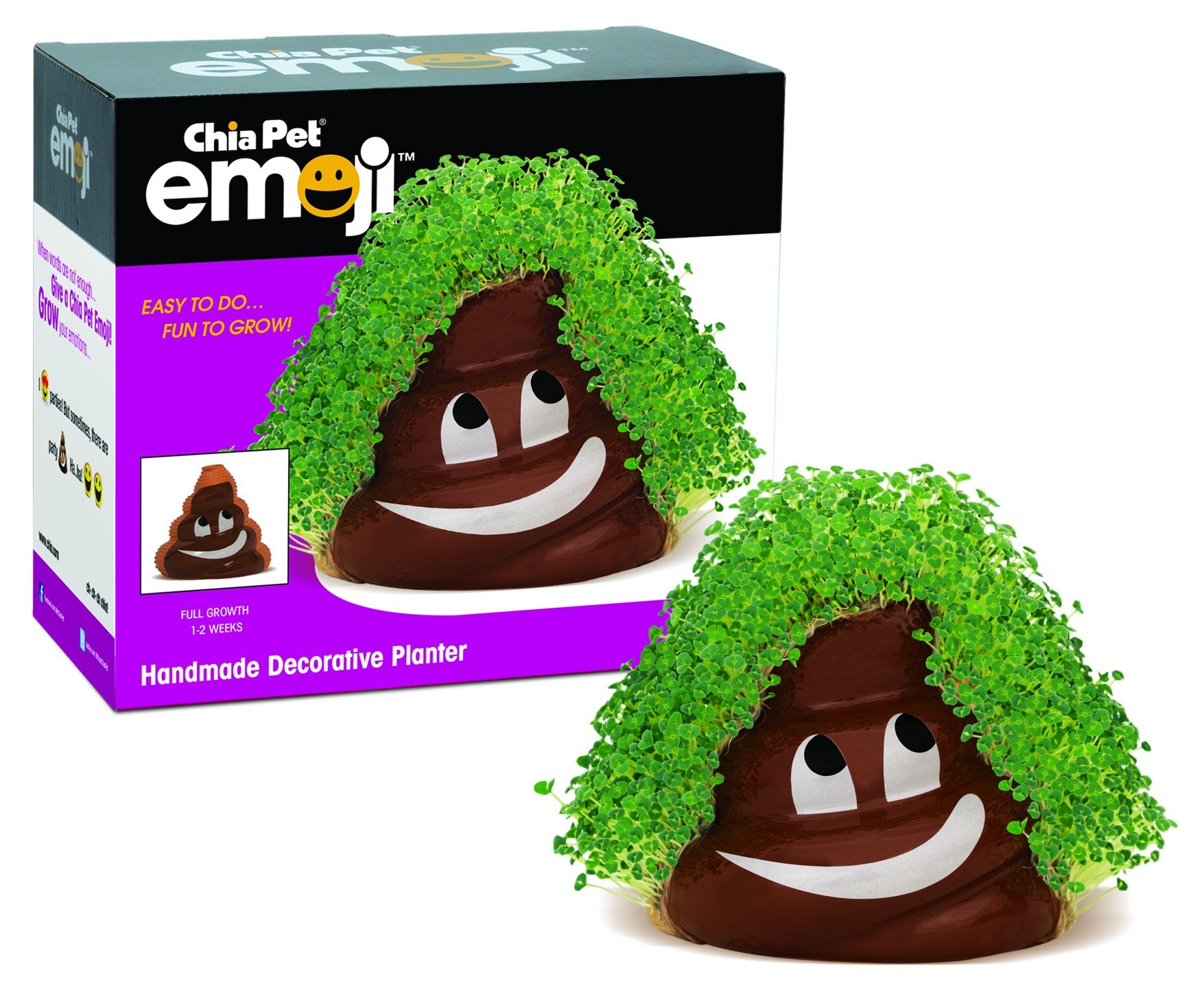 Chia Pet Emoji Poopy With Seed Pack, Decorative Pottery Planter, Easy To Do And Fun To Grow, Novelty Gift, Perfect For Any Occas