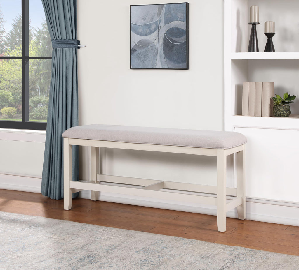 Steve Silver Furniture Hyland Traditional Counter Bench, Gray Upolstered Cushion Seating, Wood Bench, 1, White