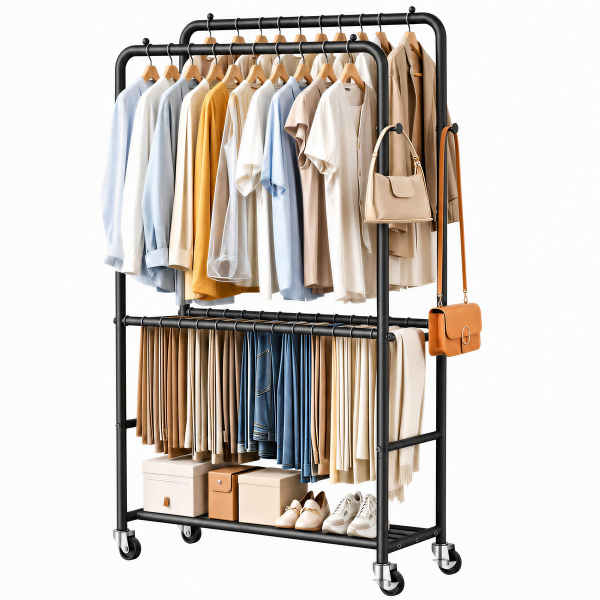 Clothes Racks for Hanging Clothes, Rolling Clothing Rack with Wheels, Black