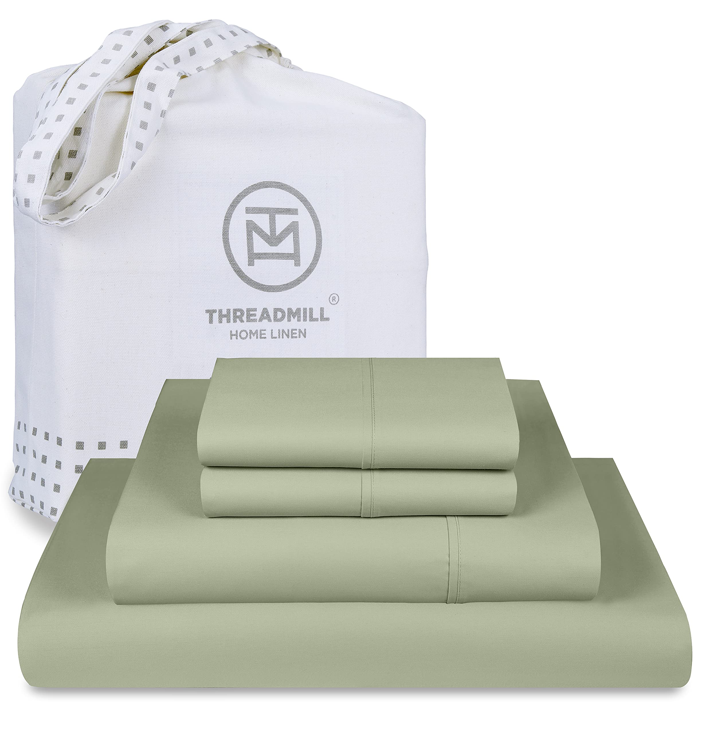 Threadmill Luxury Supima Cotton Sheets, 1000 Thread Count Soft 100% Cotton Sheets For King Size Bed, 4 Pc Sage Green King Bed Sh