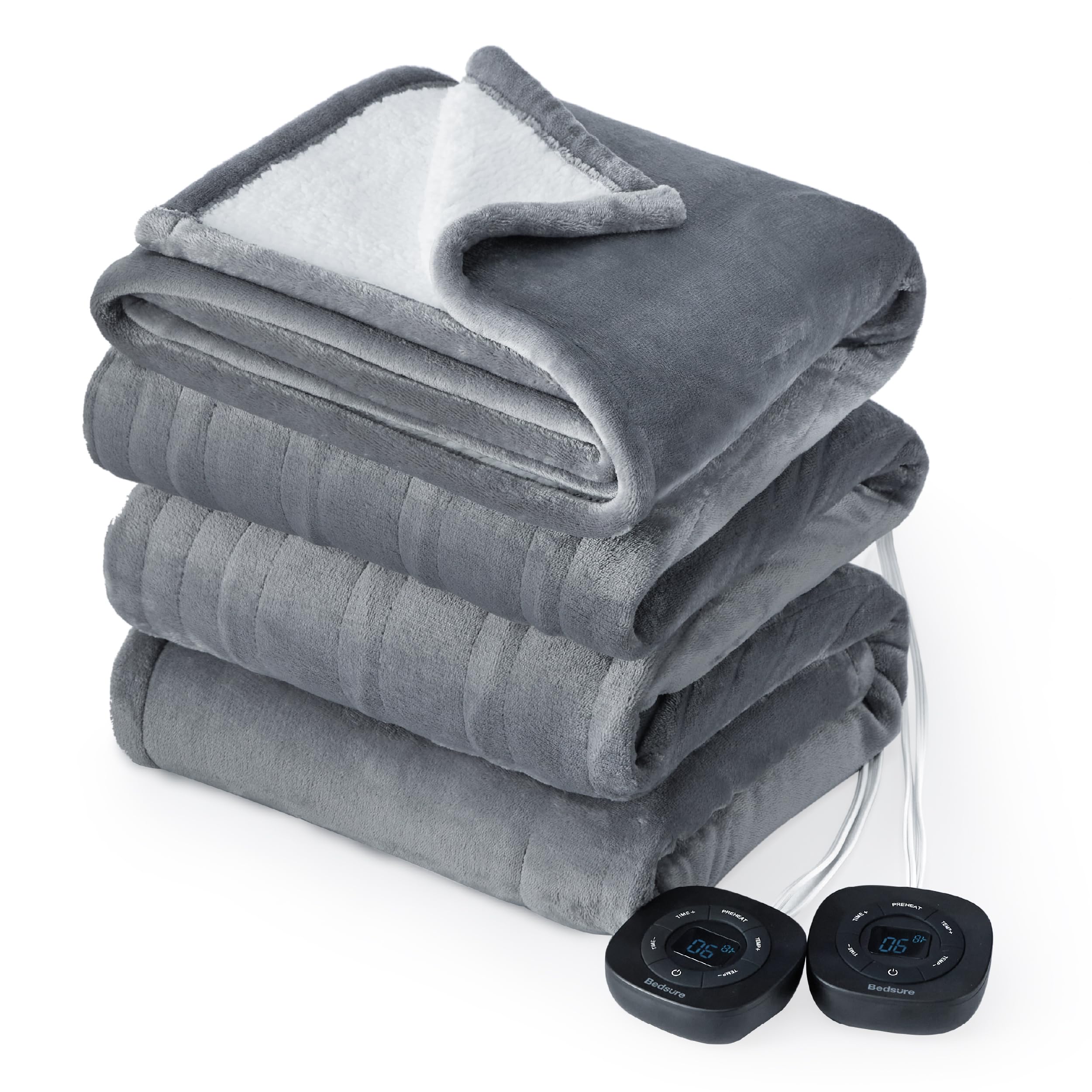 Bedsure Flannel Electric Blanket Queen - Flannel Heated Blanket With 10 Heat Settings, Heating Blanket With 10 Time Settings, 8