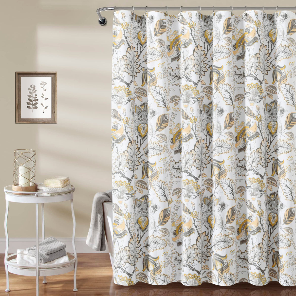 Lush Decor Cynthia Jacobean Shower Curtain, 72' X 72', Yellow & Gray