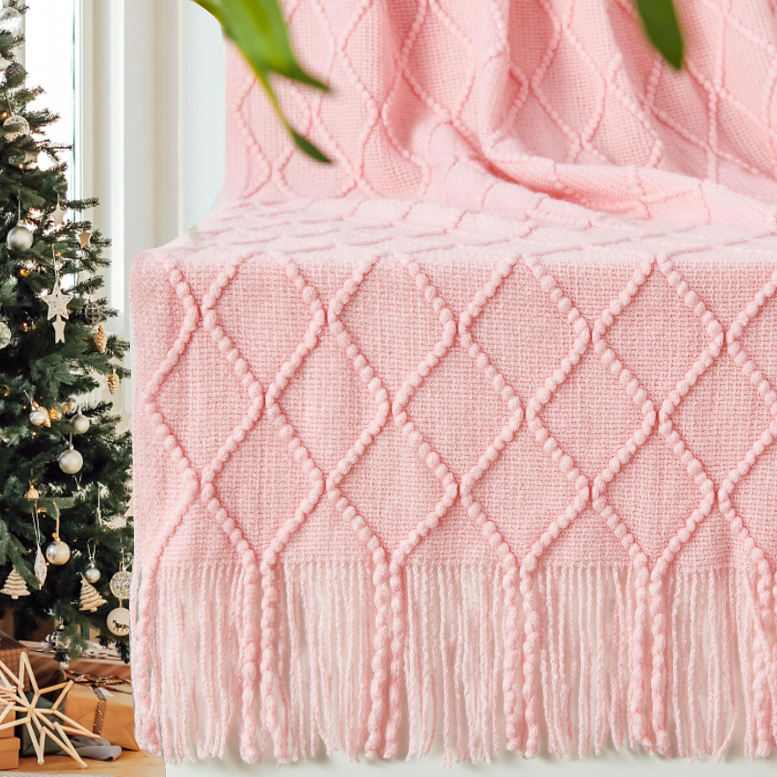 Inhand Christmasthrow Blankets For Couch, Gifts For Women Cozy Home Decor Knit Blanket, Pink Lightweight Decorative Blankets And