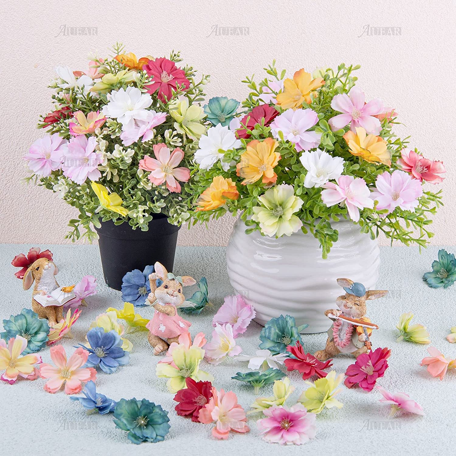 Auear, 50 Pack Artificial Silk Cherry Blossom Flowers Heads Craft Fake Peony Daisy Decor For Bridal Hair Clips Headbands Dress D