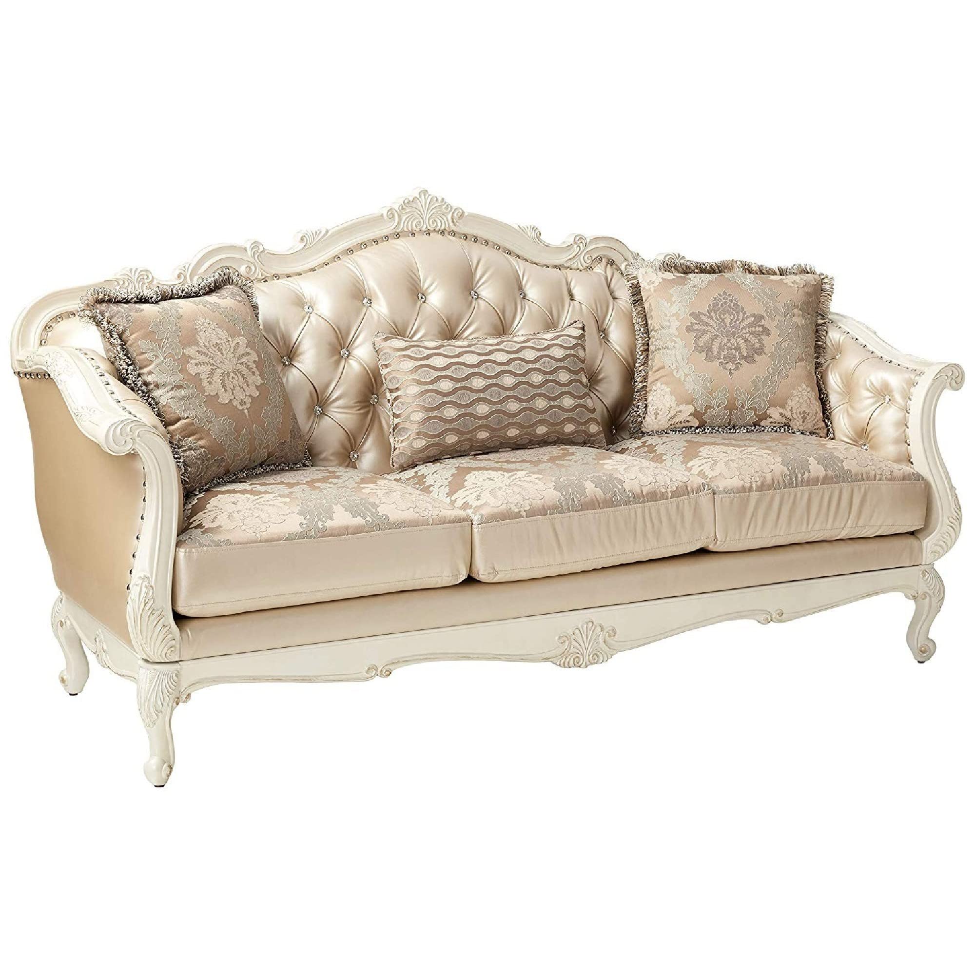 Benjara Benzara Transitional Detailed Sofa With Pillows, Gold And Silver,