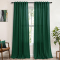 Koufall Dark Green Curtains 96 Inches Long 2 Panels Set,Back Tab Linen Semi Sheer Curtains 96 Inch Length For Living Room Bedroo