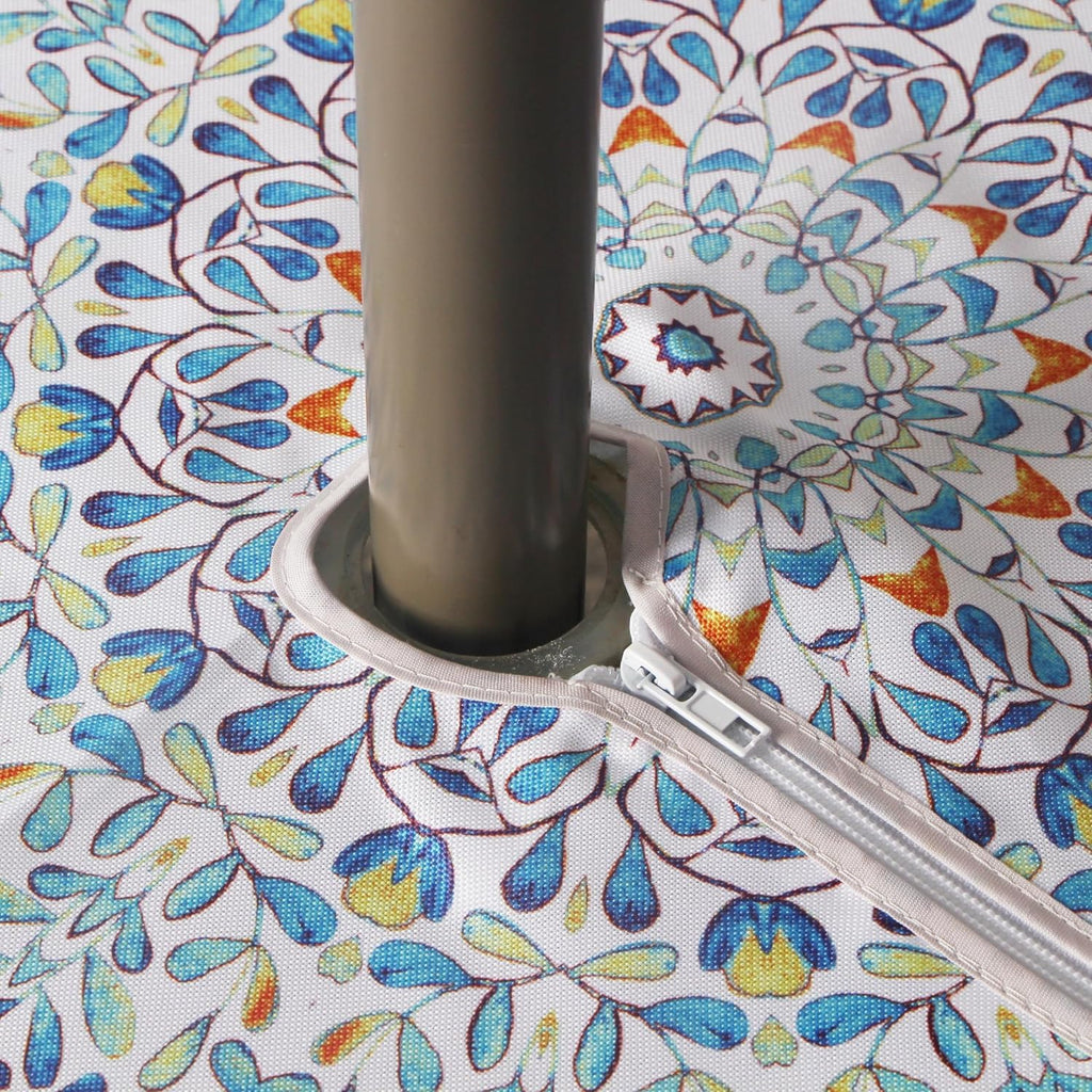 EHouseHome Round Tablecloth with Umbrella Hole and Zipper 70 inch Waterproof Polyester Mandara