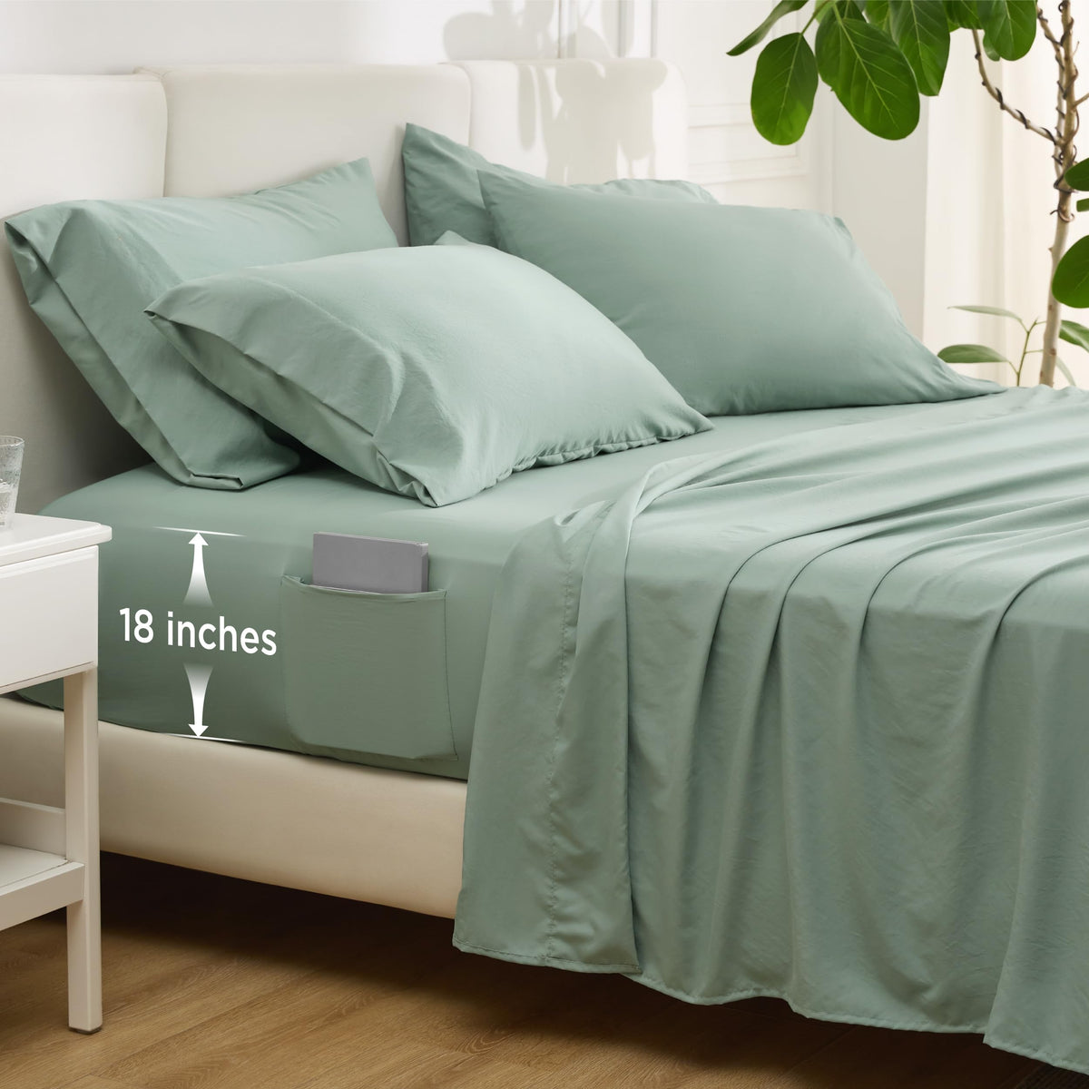 Bedsure Deep Pocket Queen Sheets - 6 Piece, Prewashed Ultra-Soft Queen Sheet Set, Fits Mattresses Up To 18 Inches Thick, Breatha