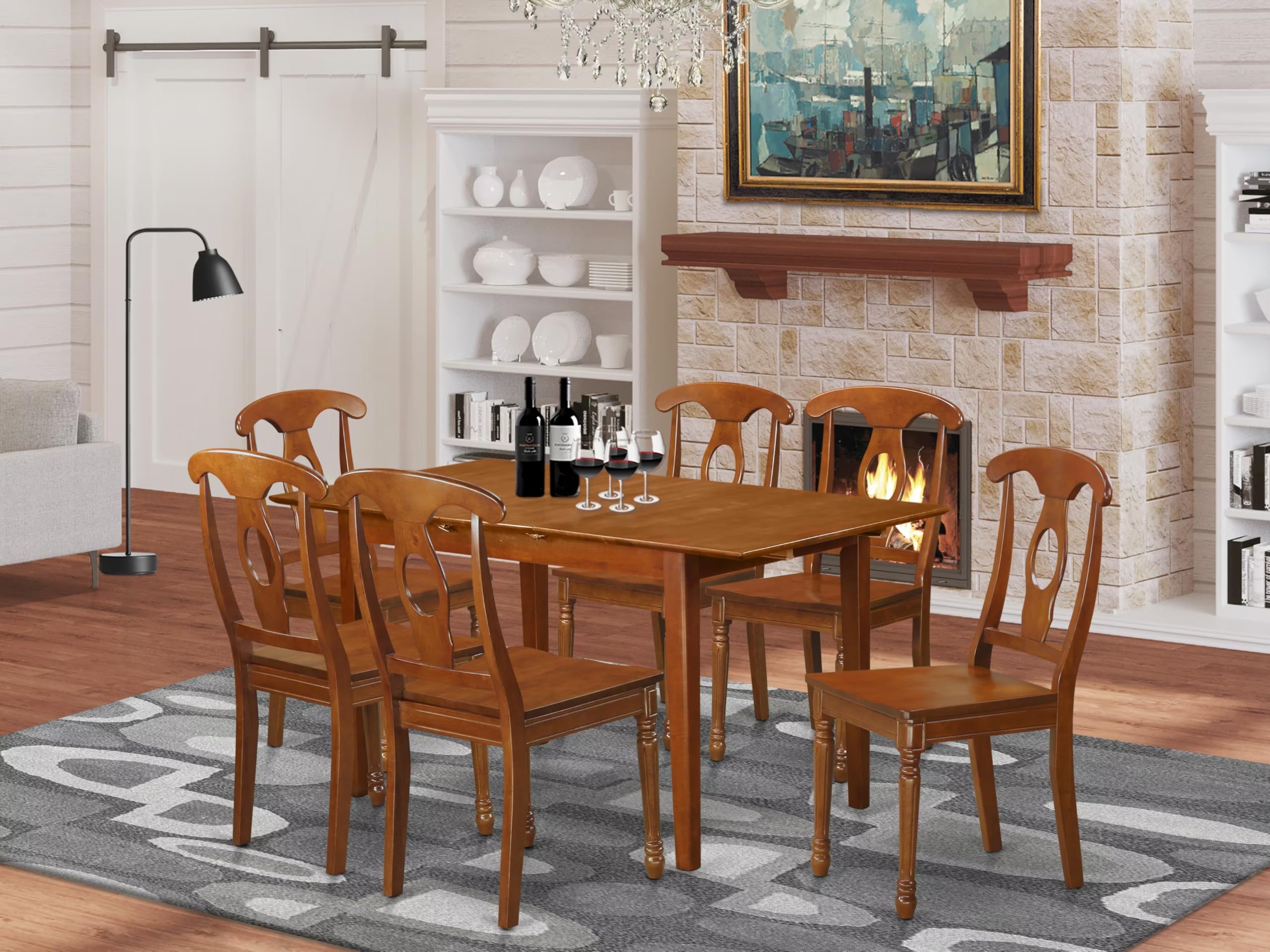 East West Furniture PSNA7-SBR-W 7 Piece Kitchen Table Set - Thumbnail 2