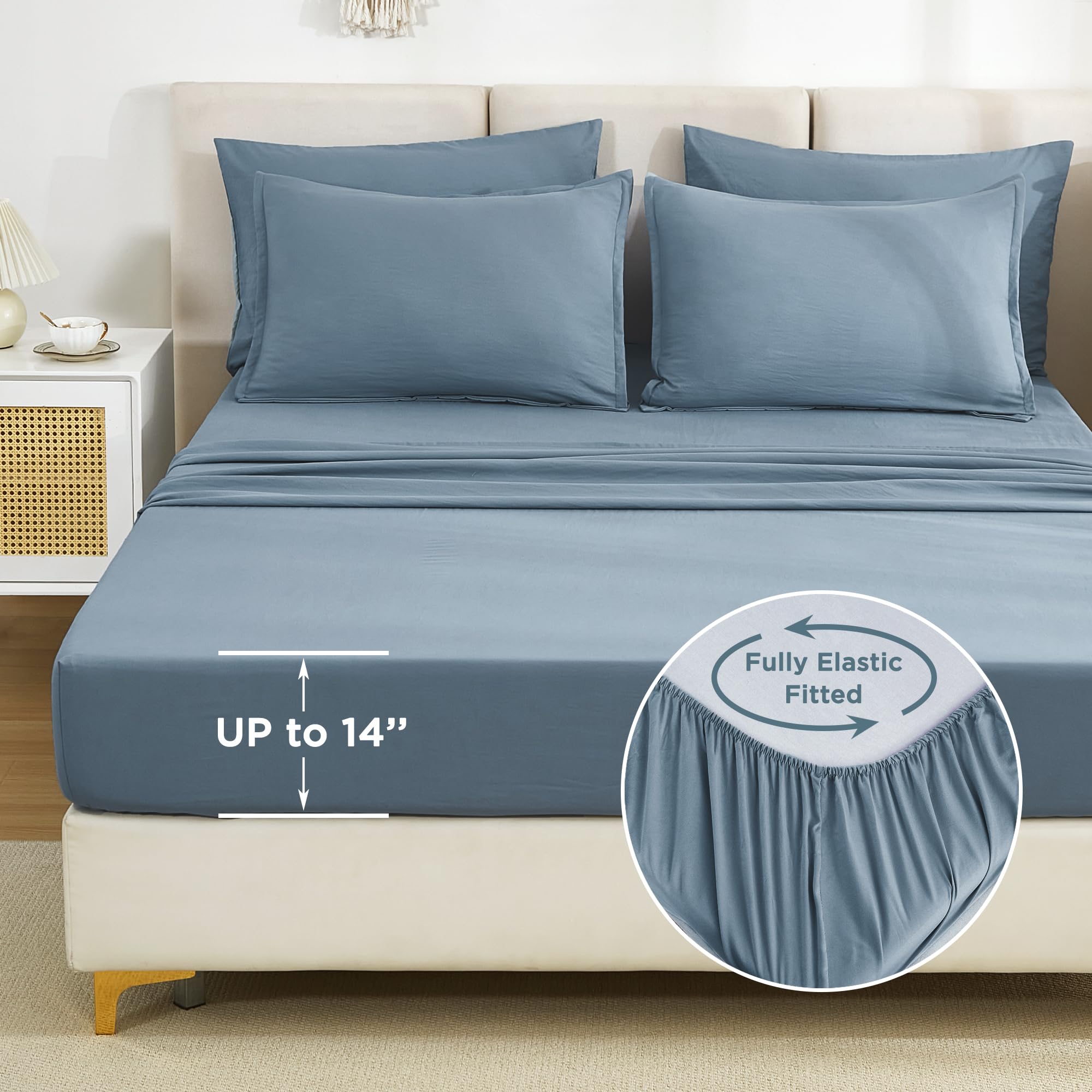 Litanika Comforter Full Size Set Grayish Blue - 7 Pieces Bed In A Bag Full Beddding Comforter Sets, Plain Lightweight Bed Set Wi