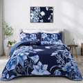 Drucon Floral Quilt Set Queen 3 Pieces Navy Blue Floral Quilt Coverlet Set Soft Microfiber Lightweight Navy Blue Quilted Bedspre