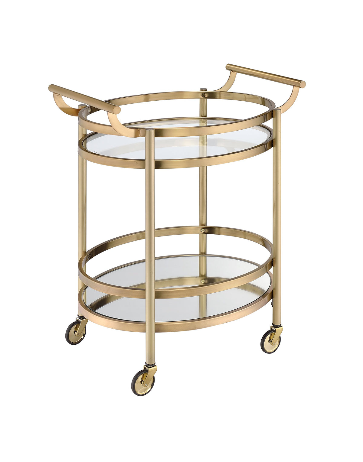 Acme Lakelyn Metal Frame Serving Cart With Bottom Shelf In Glass And Bronze