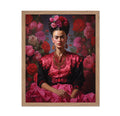 Poster Master Frida Poster - Frida Flowery Portrait Print - Pink Flower Art - Floral Art - Gift for Men & Women - Aesthetic Deco