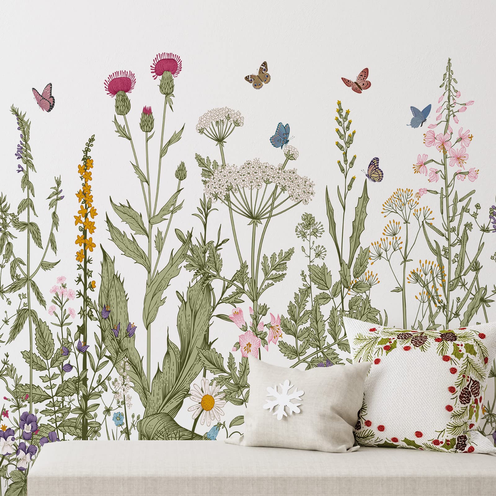 Zonon 6 Pieces Flowers Wall Decals Vinyl Dragonflies Flowers Wall Stickers Removable Floral Wall Murals Peel and Stick Colorful 
