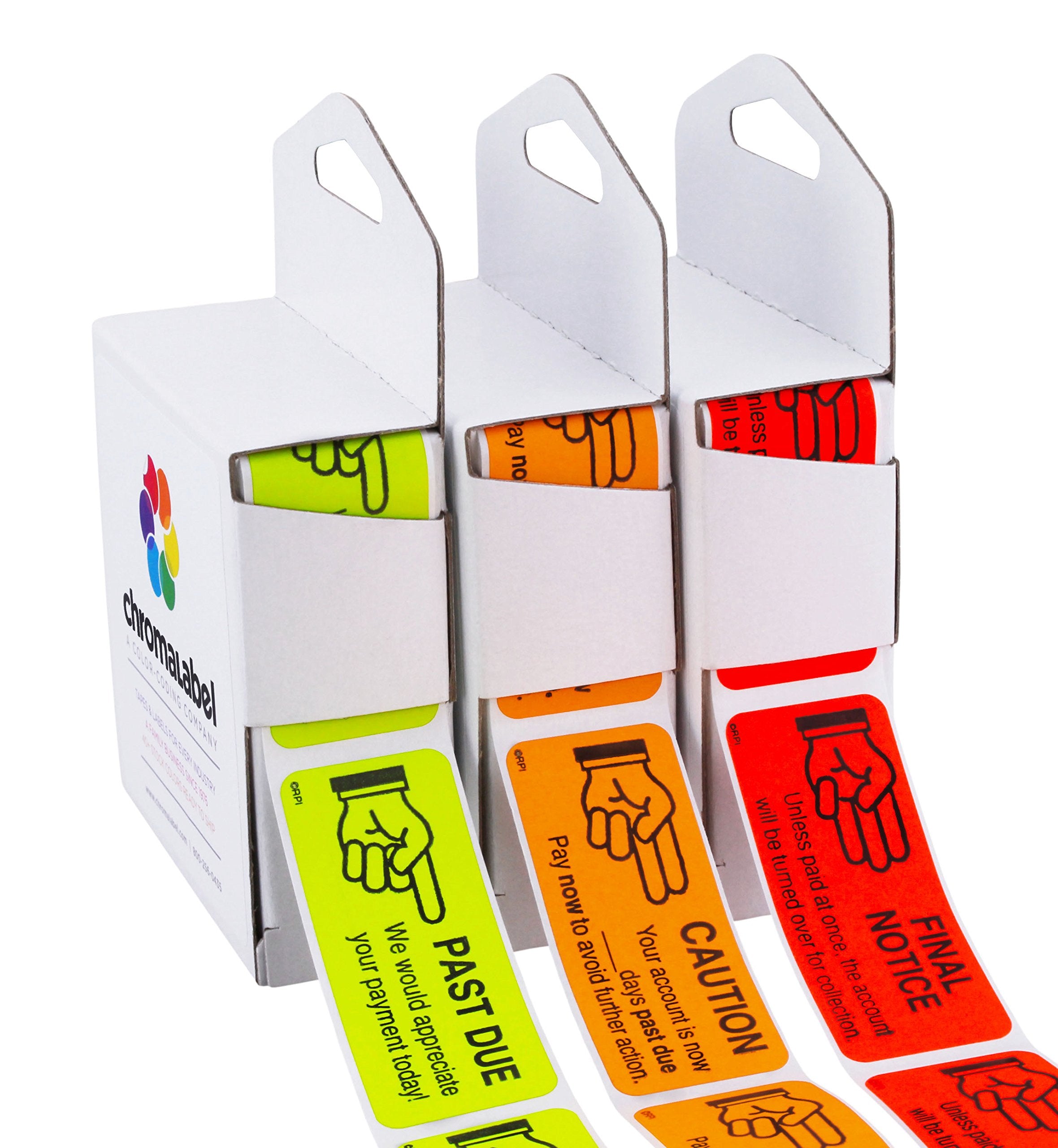 Chromalabel 1 X 2.25 Inch Accounts Receivable Labels Collections Late Invoice Stickers, 250 Labels Per Dispenser Box, 750 Labels