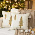 Wonderjune 2 Pcs Christmas Tree Pillow Covers 18 x 18 Inch Christmas Soft Cute Pellet Velvet Embroidery Trees Decorative Lumbar 