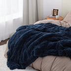 Bedsure Navy Blue Fuzzy Fluffy Faux Fur Blanket, Soft Thick Sherpa, Cozy Warm Decorative Queen Size Blanket For Bed, 90X90 Inche