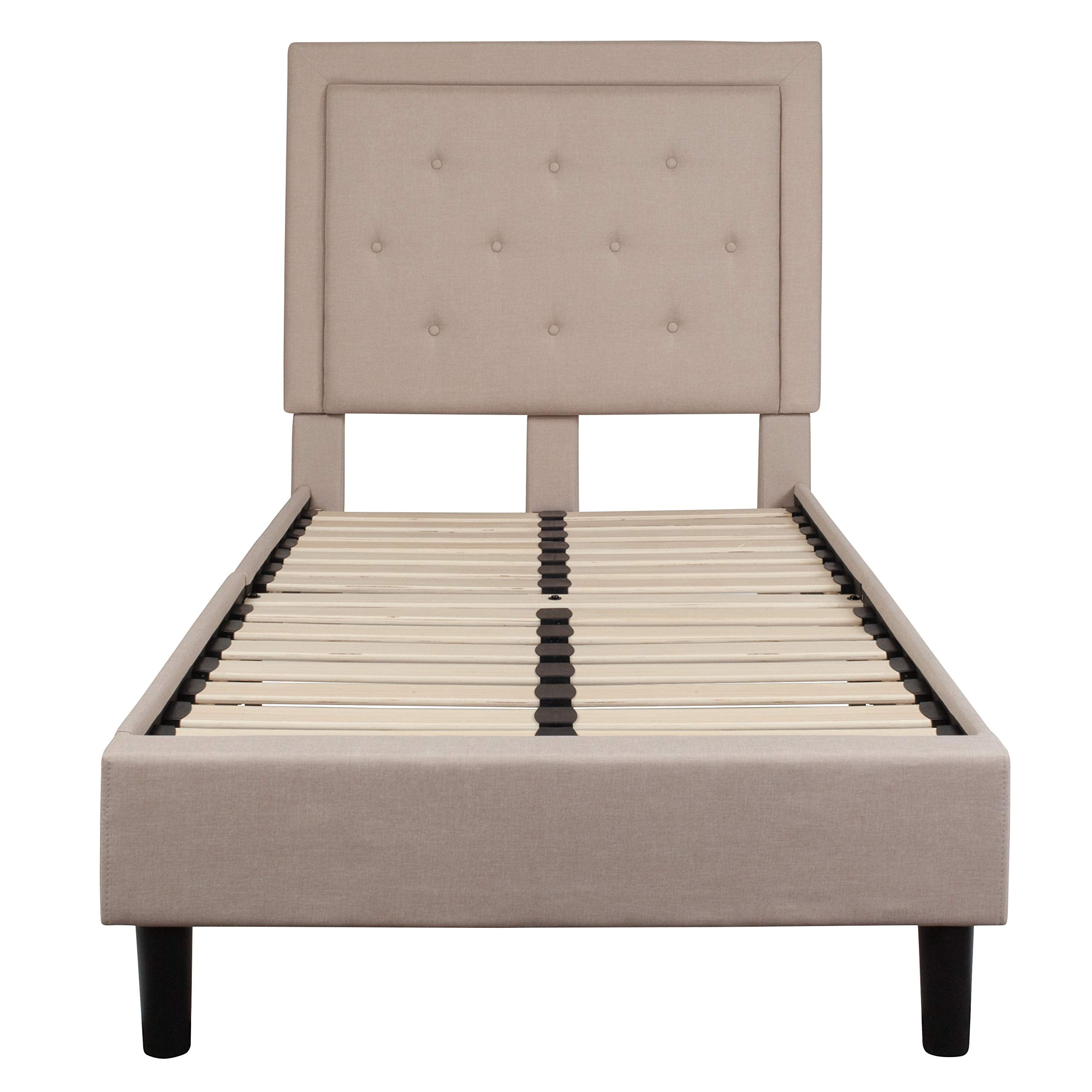 Flash Furniture Roxbury Twin Size Tufted Upholstered Platform Bed In Beige Fabric