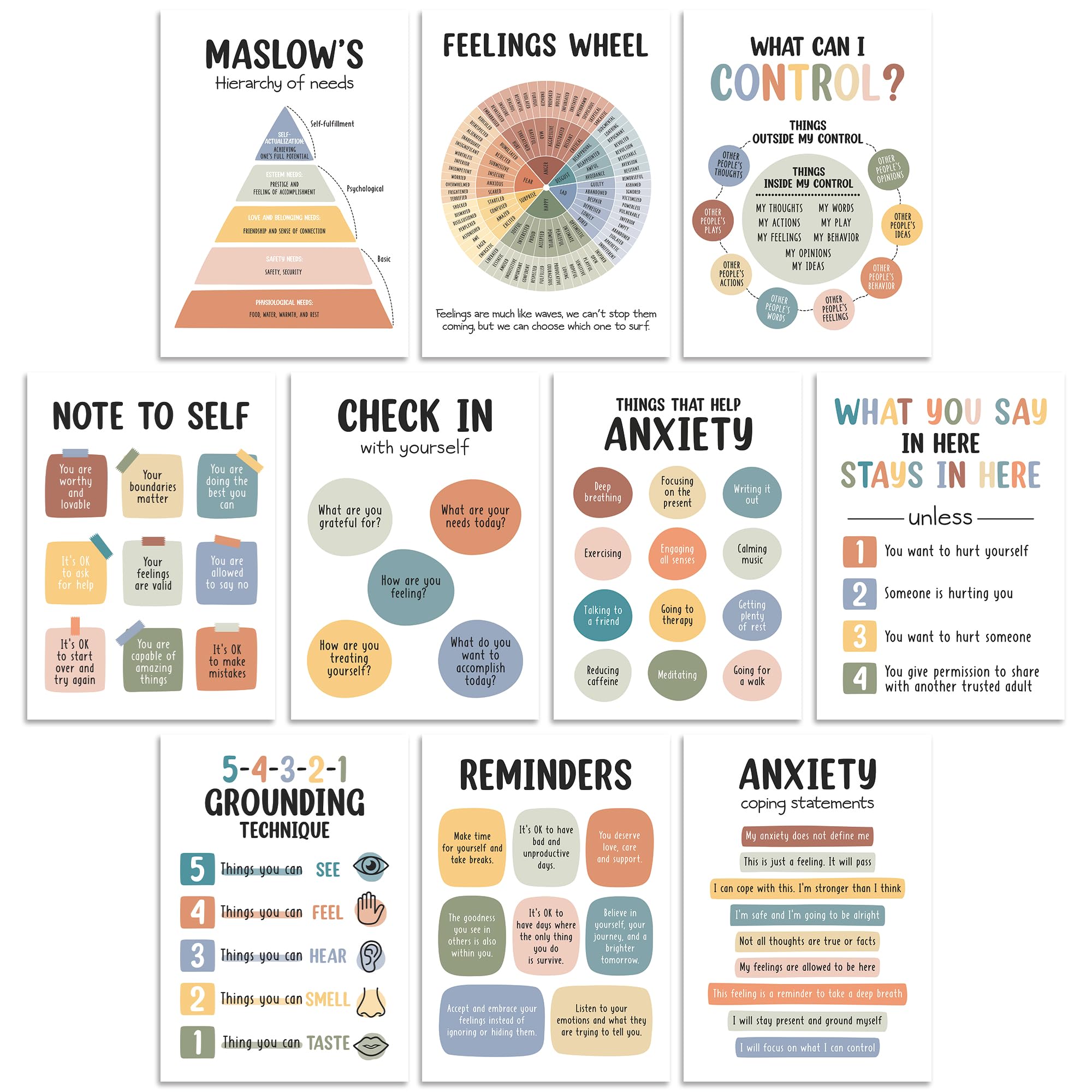 10 Pcs Care Mental Health Posters, Mental Health Matters Poster, Therapy Office Decor, Counseling Office Must Haves, School Coun