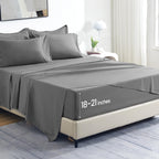 Sleep Zone Extra Deep Pocket Queen Sheet Set 4 Piece - Super Soft Brushed Microfiber Bedding Sheets Set Fits Deep Mattress Upto 21 Inches (Grey, Queen)