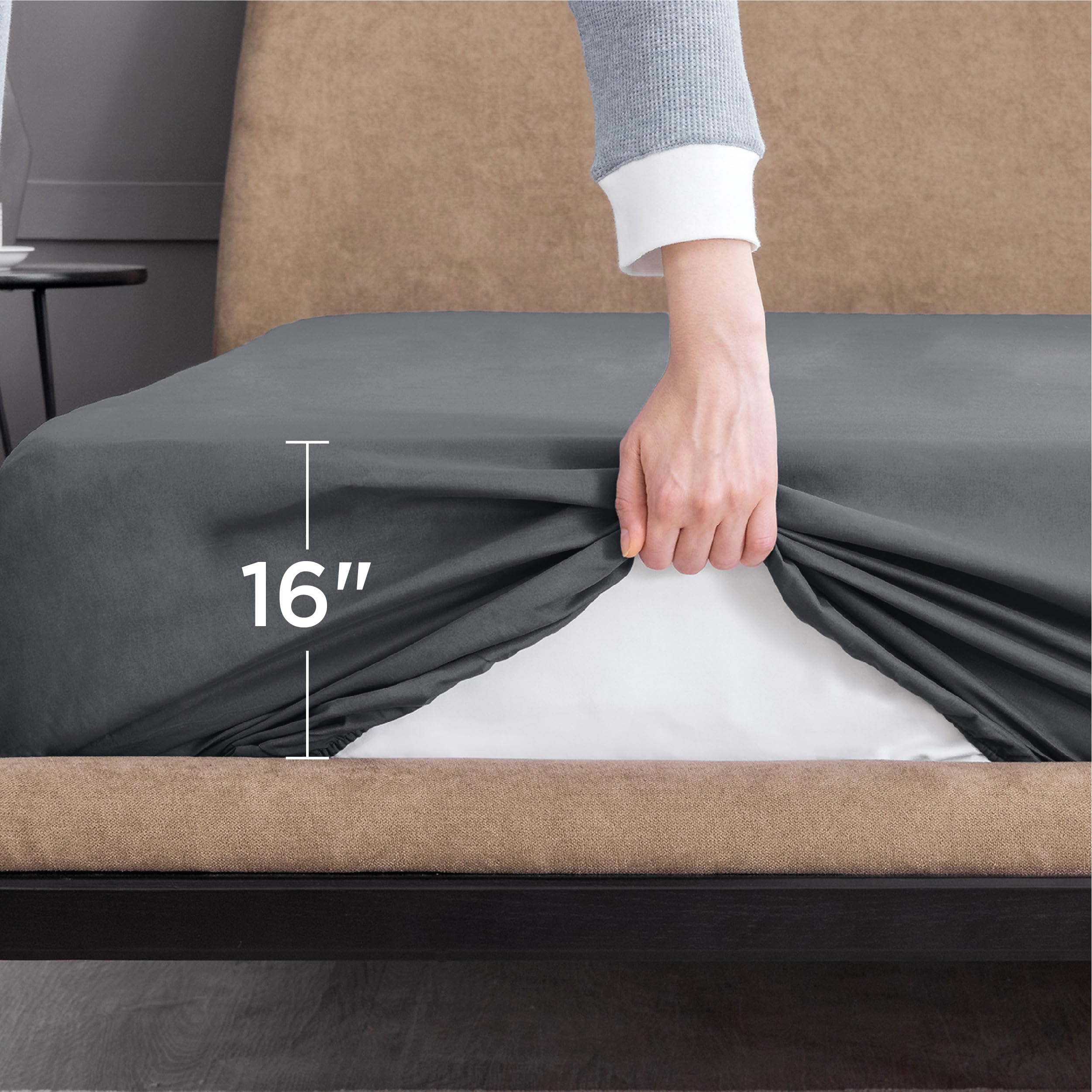 Bedsure King Fitted Sheet Grey - Fitted Sheet King Size For Mattress Up To 14 Inches, Extra Soft Brushed Microfiber, Wrinkle & Fade Resistant(King, Dark Grey)