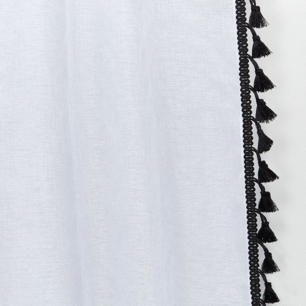 Exclusive Home Tassels Embellished Sheer Rod Pocket Curtain Panel Pair, 54''X84'', Black