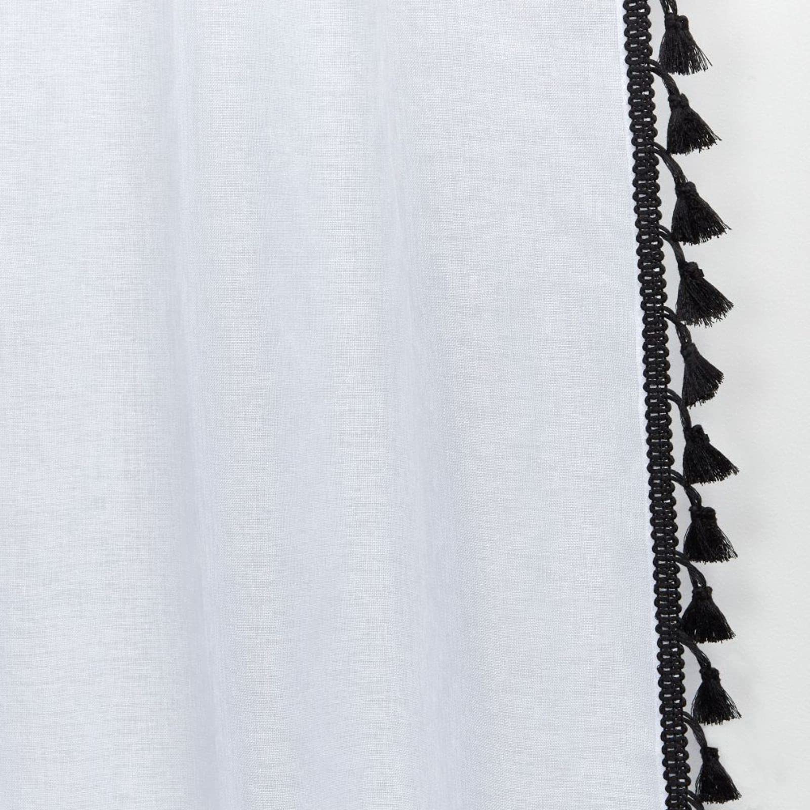 Exclusive Home Tassels Embellished Sheer Rod Pocket Curtain Panel Pair, 54''X84'', Black