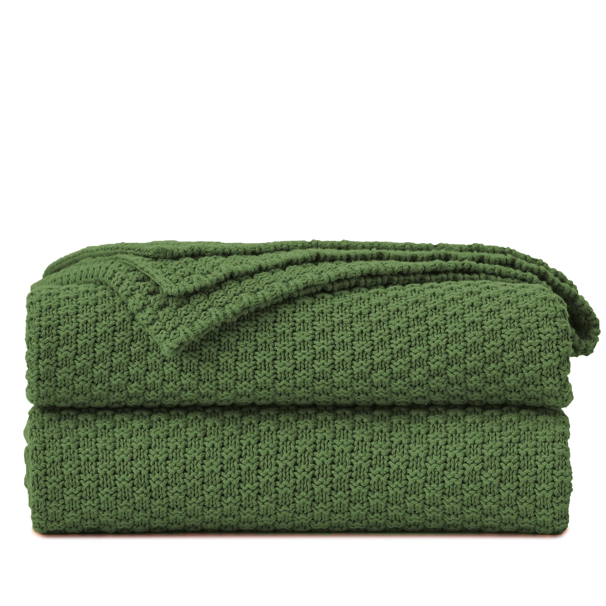Longhui Bedding Olive Green Knitted Throw Blanket For Couch, Soft, Cozy Machine Washable 100% Cotton Sofa Knit Blankets, Heavy 4