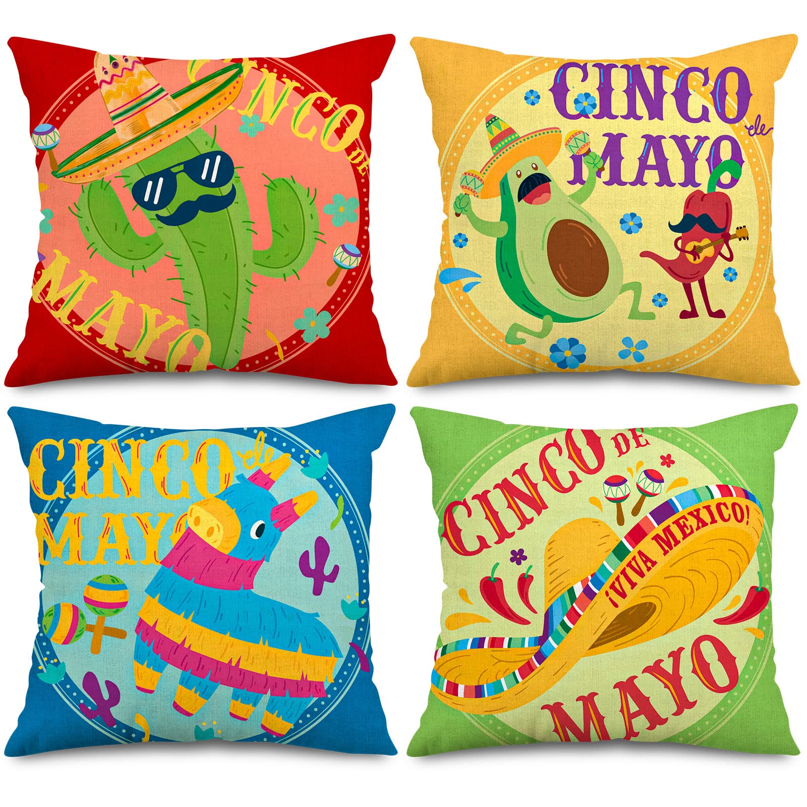 Anydesign Mexican Fiesta Throw Pillow Covers Cinco De Mayo Pillow Case Colorful Mexican Cactus Avocado Cushion Case For Home Par