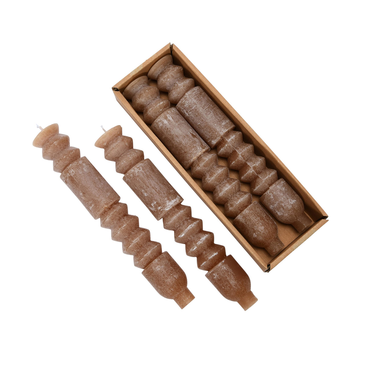 Creative Co-Op Unscented Totem Taper Candles in Box, Set of 2, Cappuccino