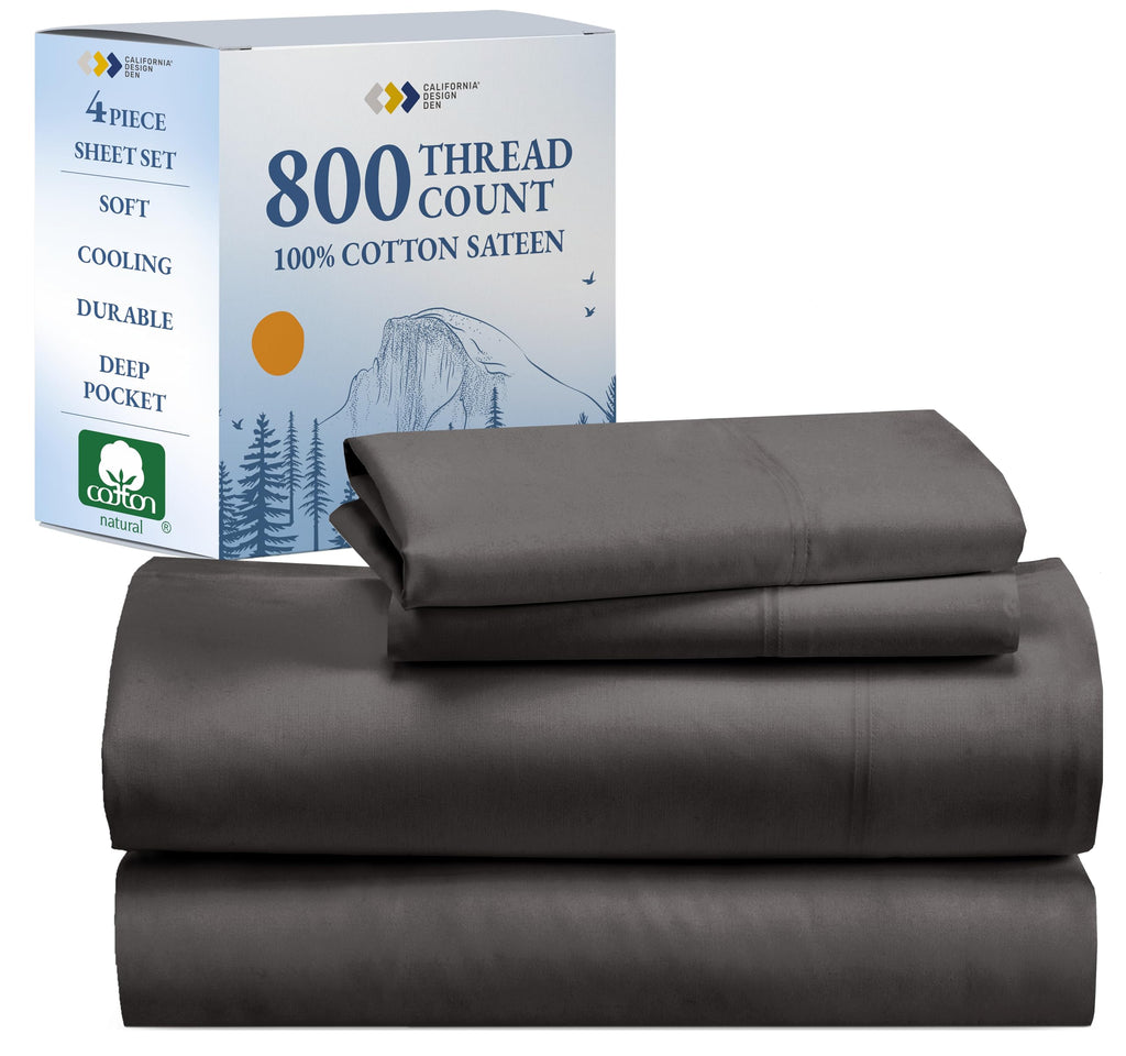 California Design Den Luxury 100% Cotton Sheets King Size Sheet Set - Buttery Soft 800 Thread Count - Beats Fake Egyptian Claim, Bedding Set With Durable Deep Pocket Fitted Sheet (Grey)