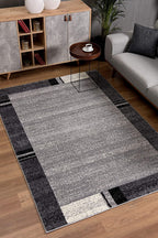 HomeRoots Grey 100% Twisted Polyester 8â€ x 11â€ Gray Modern Bordered Area Rug