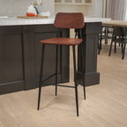 Flash Furniture Lincoln Industrial Barstool With Gunmetal Steel Frame And Rustic Wood Seat