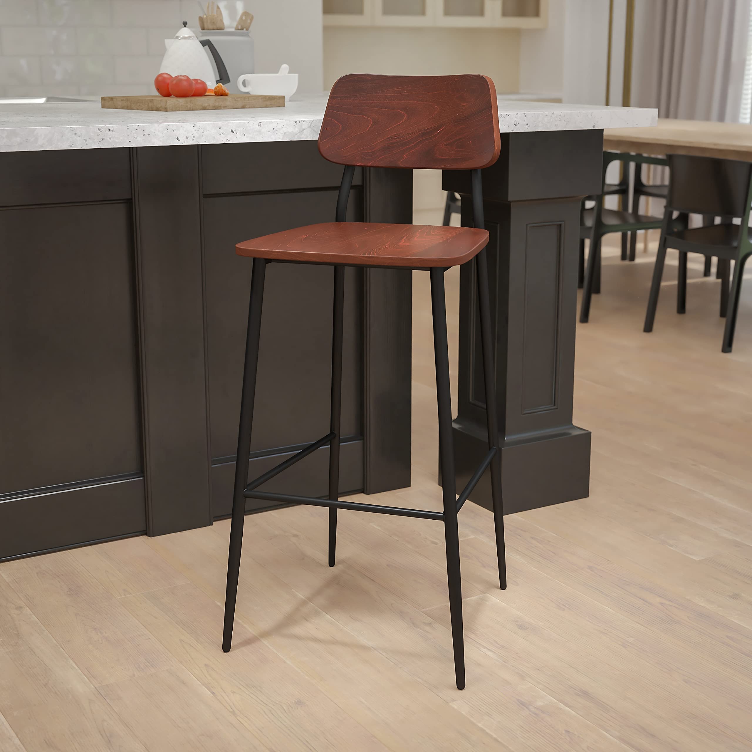 Flash Furniture Lincoln Industrial Barstool With Gunmetal Steel Frame And Rustic Wood Seat