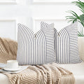Ycoll Farmhouse Pillow Covers 24X24, Modern Accent Throw Pillow Covers Set Of 2, Navy And Beige Striped Patchwork Linen Decorati