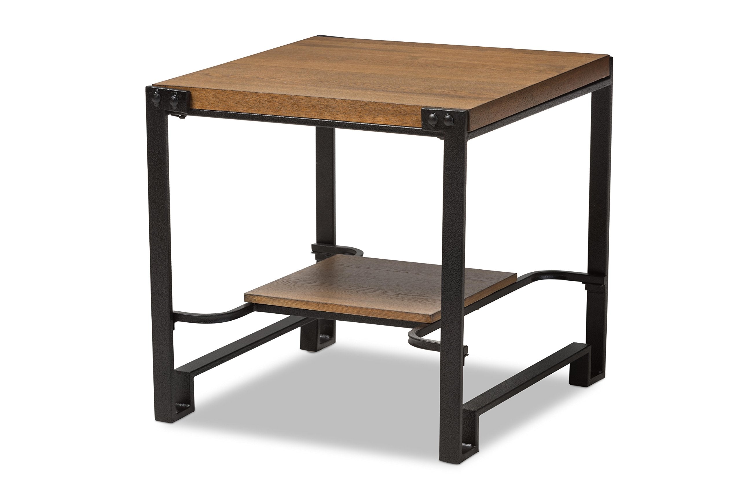 Baxton Studio Solen Antique Black Textured Finished Metal Distressed Wood Occasional End Table