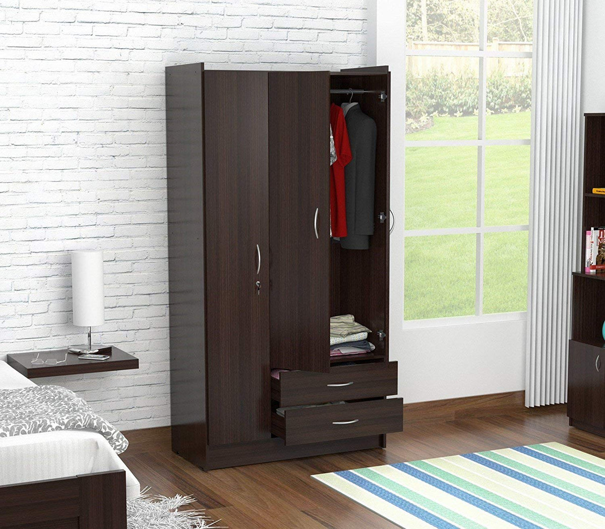 HomeRoots Melamine/Engineered Wood Espresso Finish Wood Wardrobe Armoire