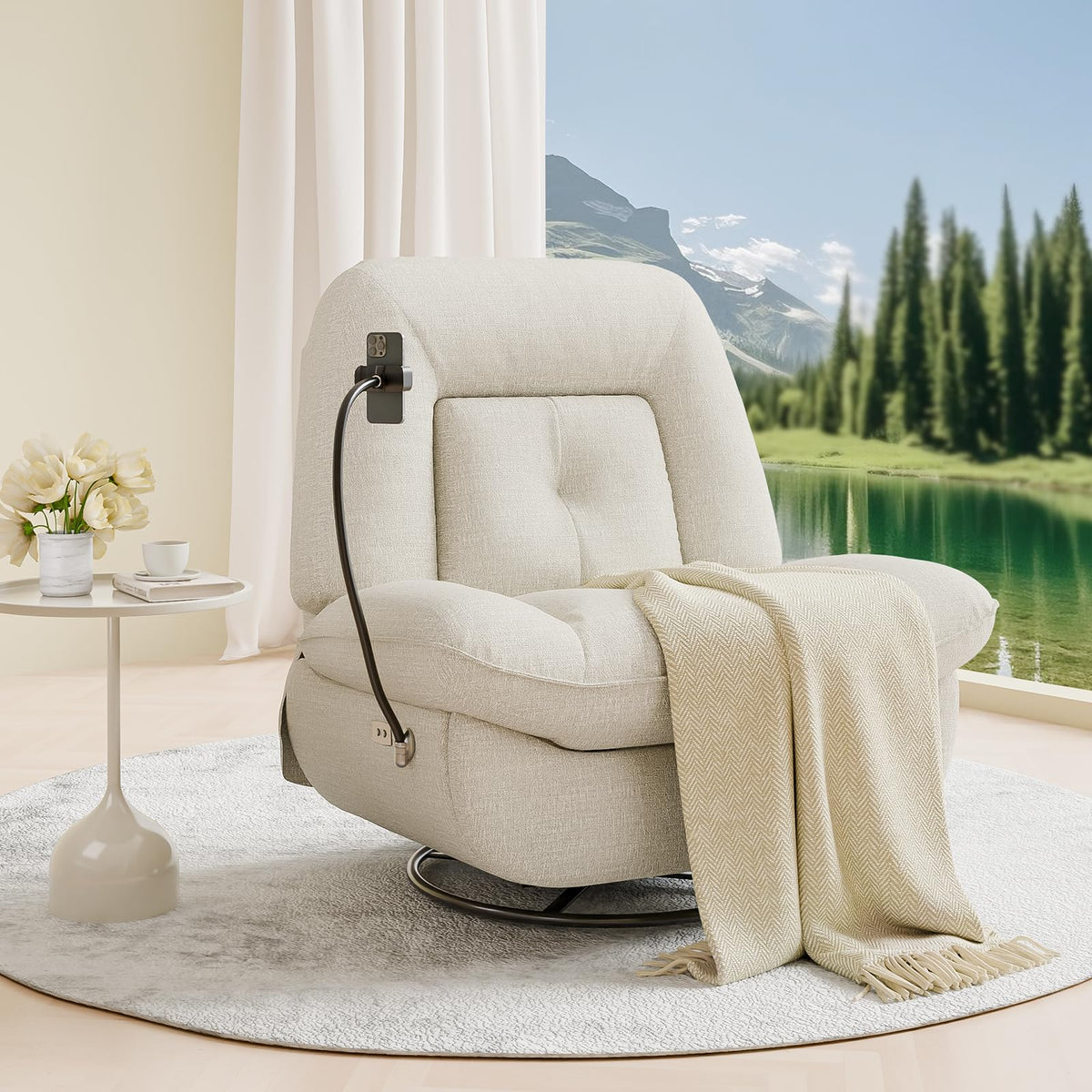Ultimate Comfort Oversized Power Recliner Chair - Usb Port, Swivel Rocker With Reclining Function, Hidden Storage, Phone Holder,