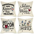 Fahrendom Winter Wishes Gnome Snowman Decorative Pillow Covers 18 X 18 Set Of 4, Snowflakes Are Kisses From Heaven Blue Christma