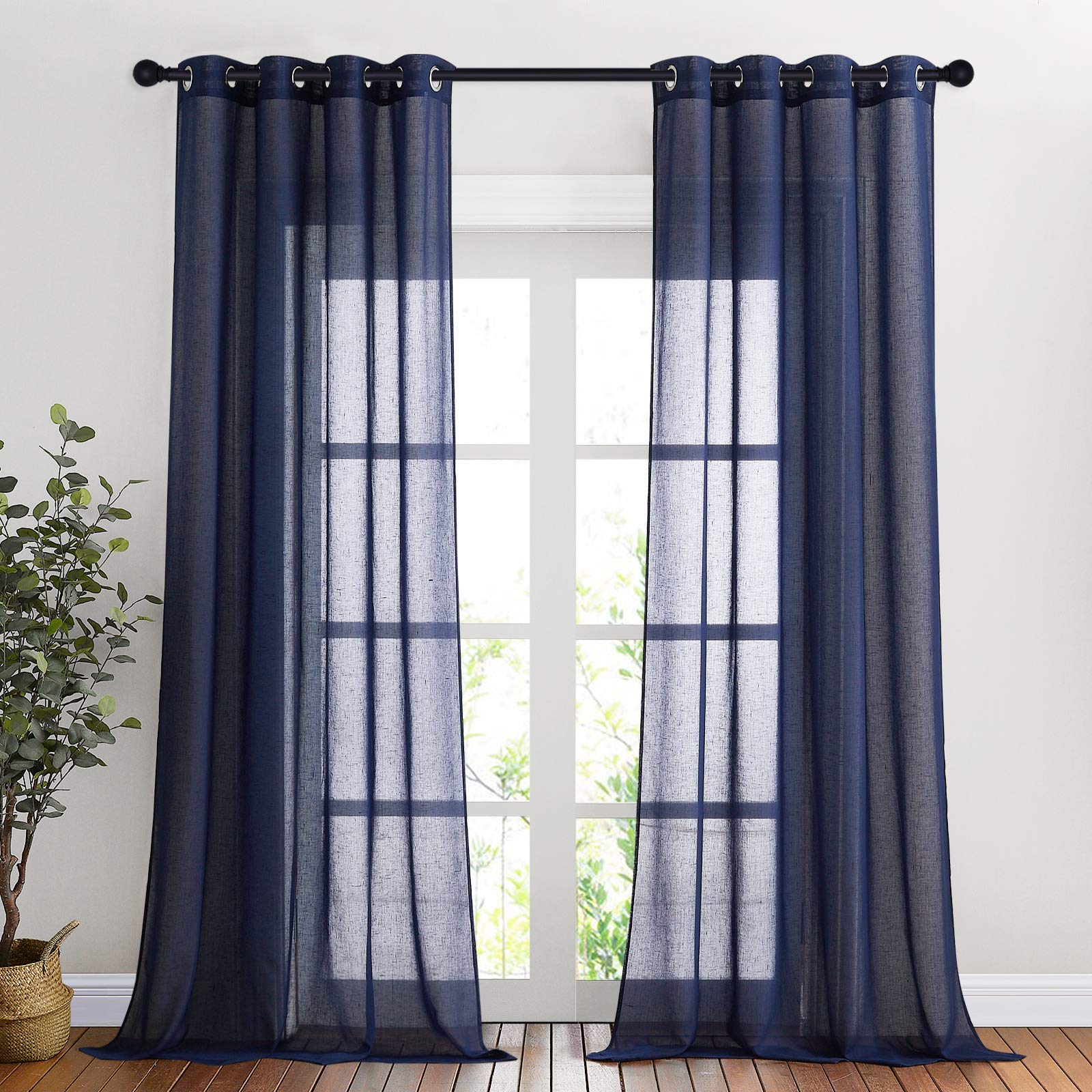 Nicetown Linen Sheer Living Room Curtains 90 Inch Long, Privacy Chic Semi Sheer Window Drapes Privacy With Light Filtering For B
