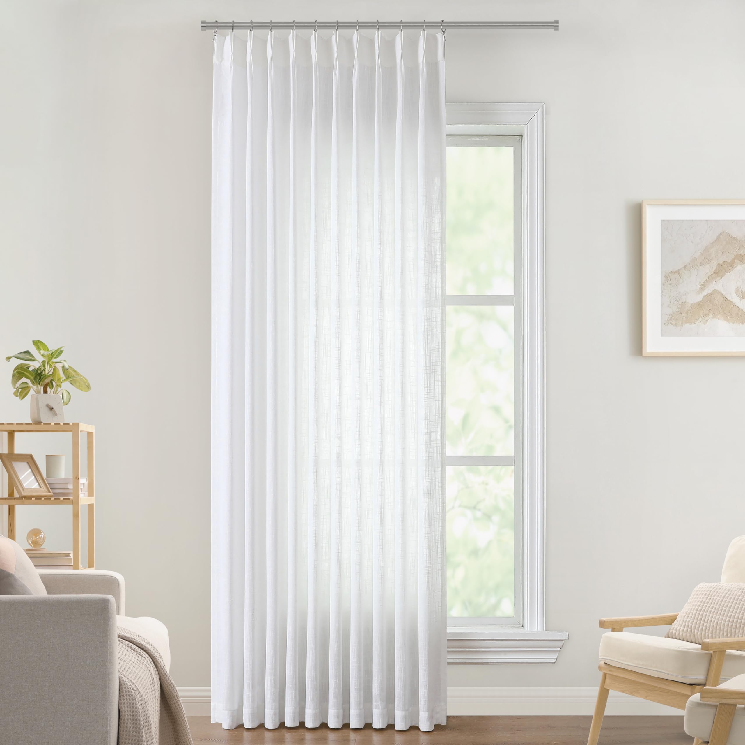 Vision Home White Pinch Pleated Semi Sheer Curtains Textured Light Filtering Window Curtains 120 Inch For Living Room Bedroom Pa