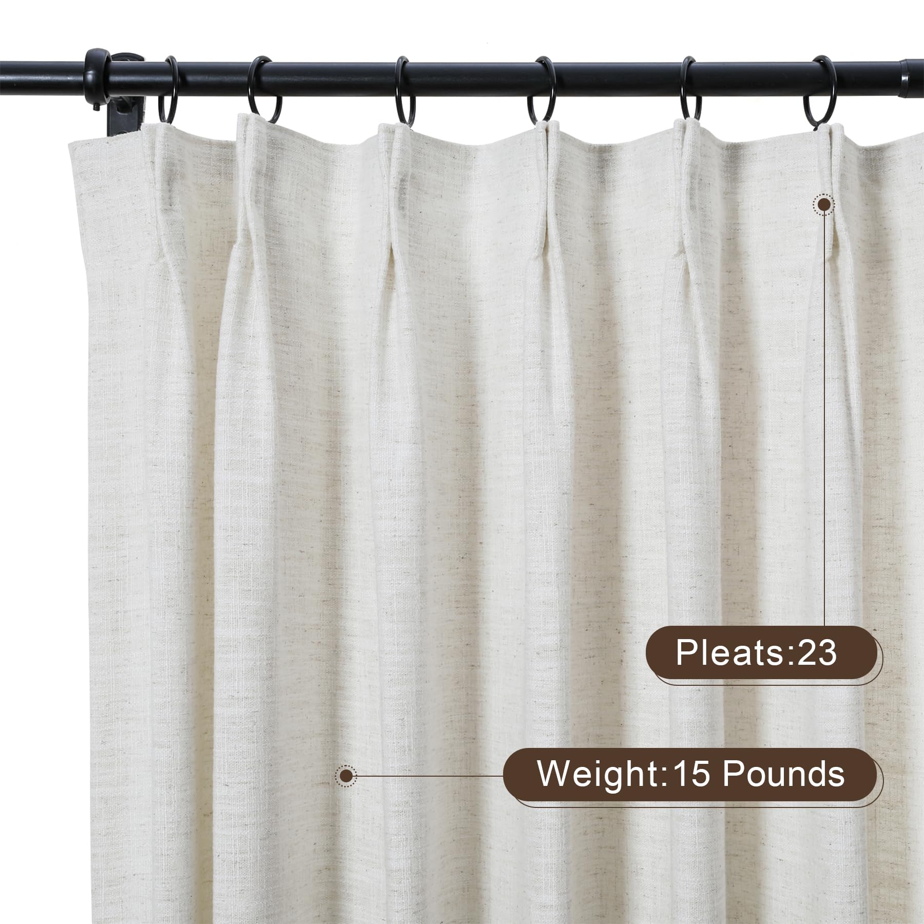 Twopages Extra Wide Beige White Pinch Pleated Drape 90 Inch Length Light Filtering Room Darkening Curtain For Bedroom, Double La