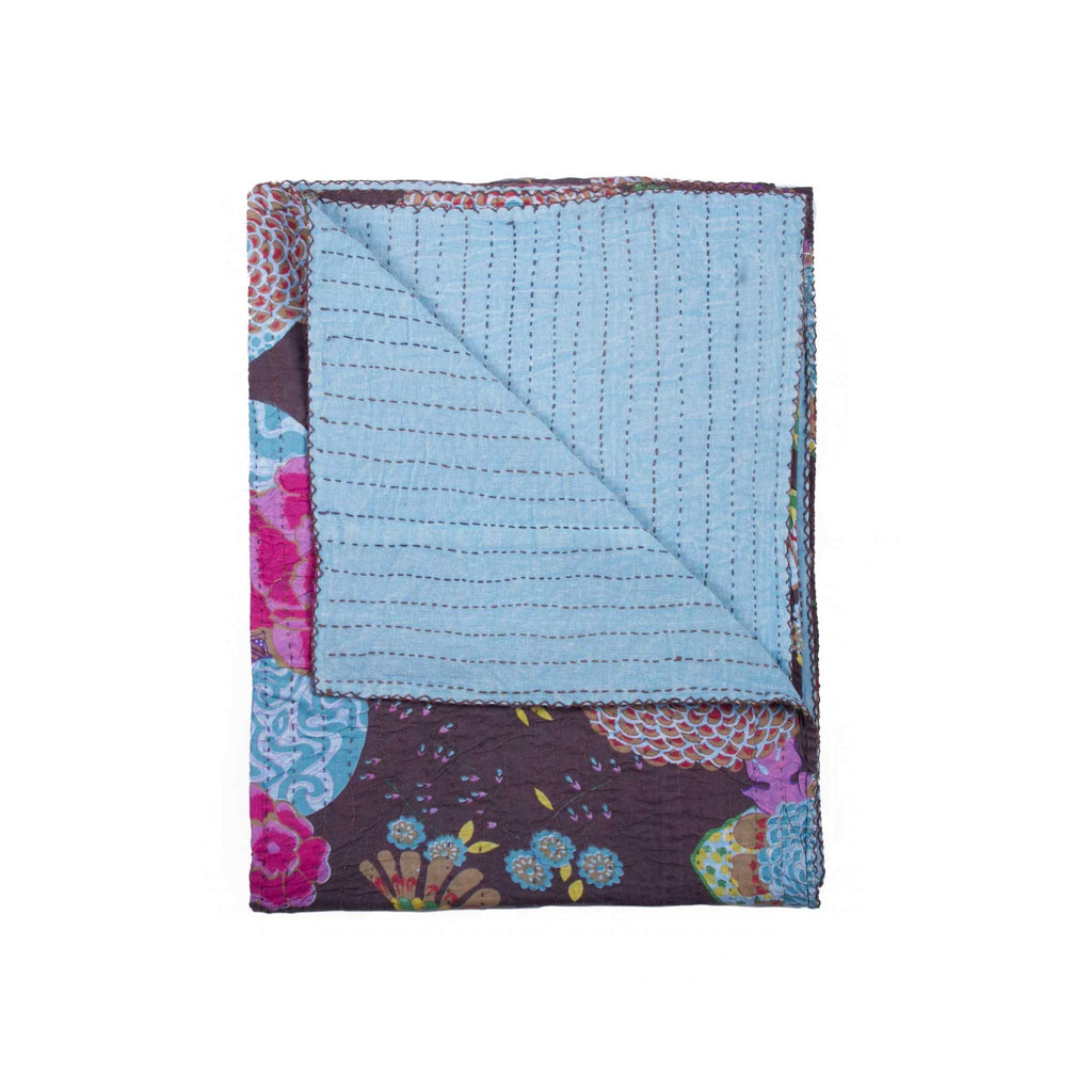 HomeRoots 332338 Kantha Embroidered 50' x 70' Cotton Throw Blanket for Bed, Couch and Sofa - Multicolor