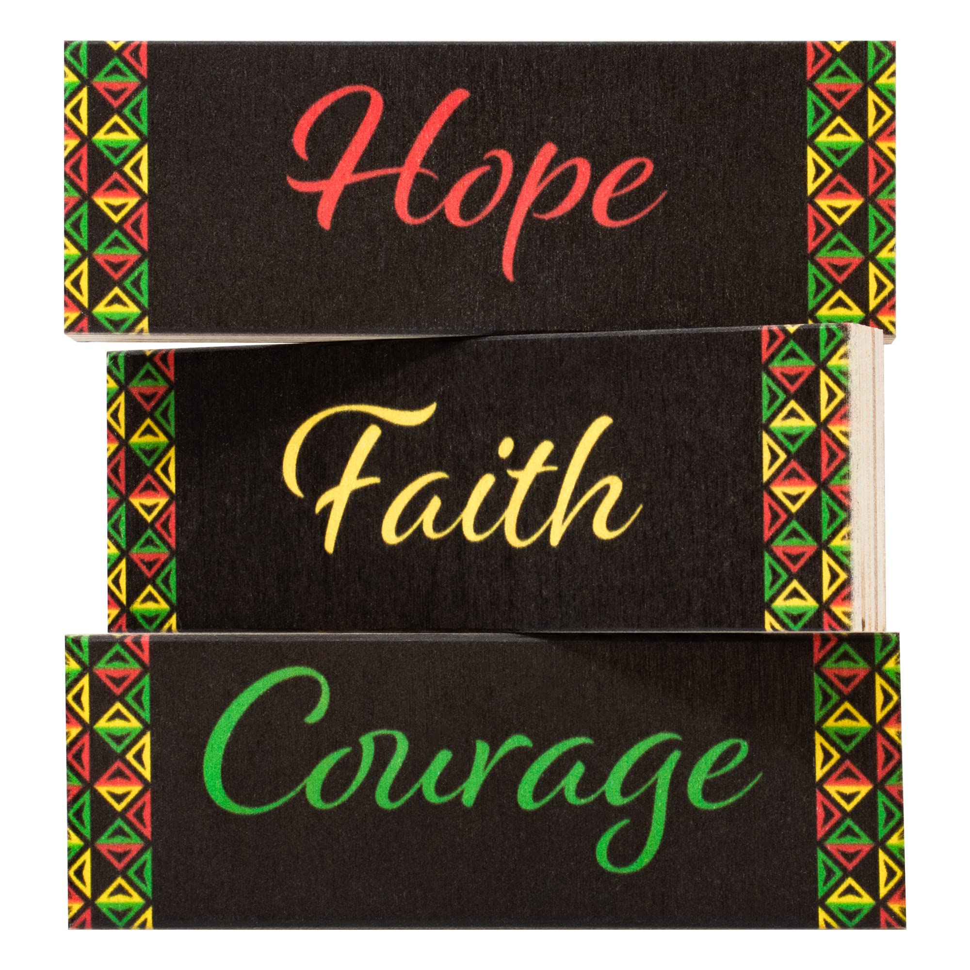 Black History Month and African American Heritage, Hope, Faith, Courage Inspirational Decor 3pc Wood Block Set, Black History Gi