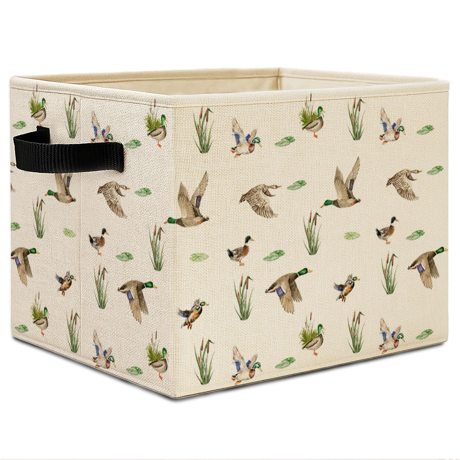 Elefeltclave Mallard Duck Nursery Storage Bins, Farmhouse Wild Green Head Ducks Hunting Collapsible Storage Basket Organizer for